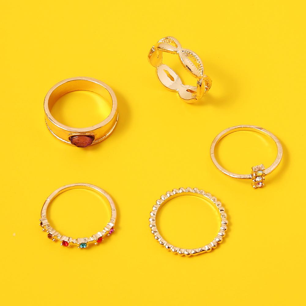 Jewelry Color Diamond Joint Ring Combination Set 5-Piece Ring Women