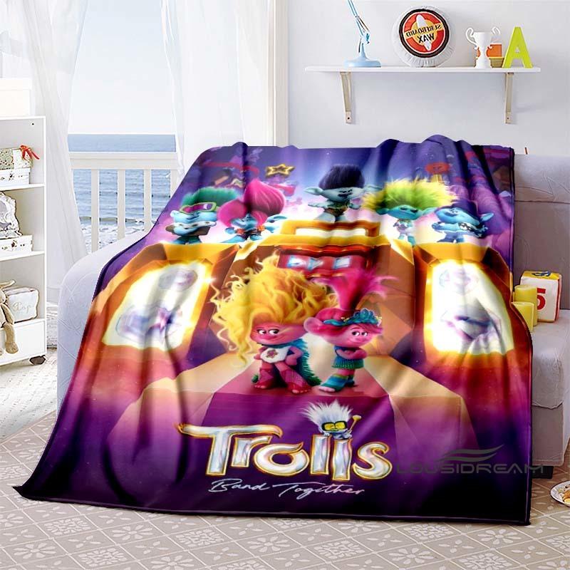 The Kawaii PoppyTrolls World Tour Themed Flannel Blanket Is Perfect for Kids, Teens, and Fans. It's a Great Bed Blanket or Sofa