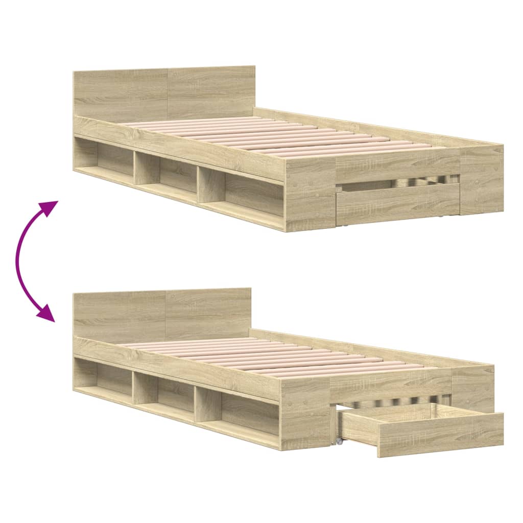 Bed Frame with Drawer Sonoma Oak 75 x 190 cm Particleboard