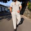 Men Geometric Embossed Short Sleeve Shirt And Pants Two Piece Set Casual Summer Outfit
