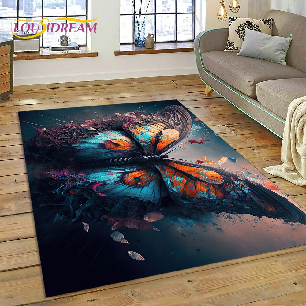 Cartoon Flower Fantasy Butterfly  HD Carpet Rug for Home Living Room Bedroom Sofa Doormat Decor,Kids Area Rug Non-slip Floor Mat