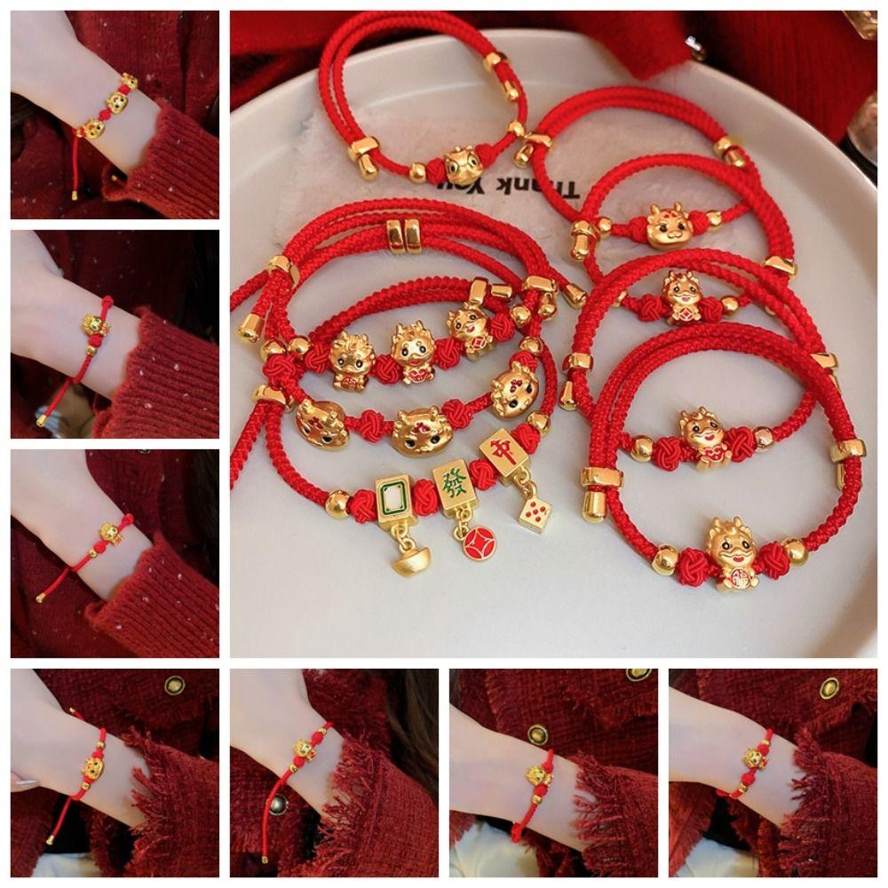 

Attracts Fortune Braided Bracelets Vintage New Year Hand Ornaments Woven Red Hand Rope Dragon Year 01
