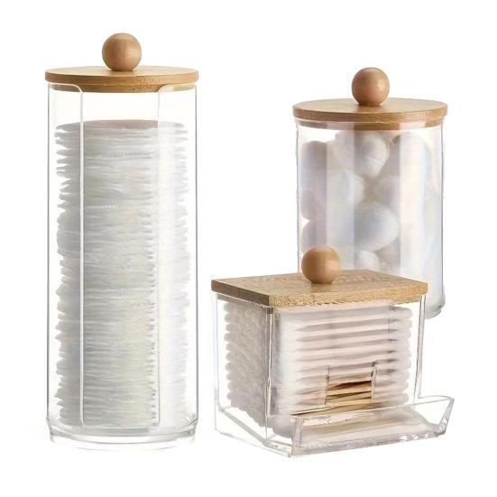 

3 шт. прозрачный контейнер для хранения ватных шариков, тампонов, диспенсер большой емкости, пылезащитный многоцелевой контейнер для хранения с крышкой C