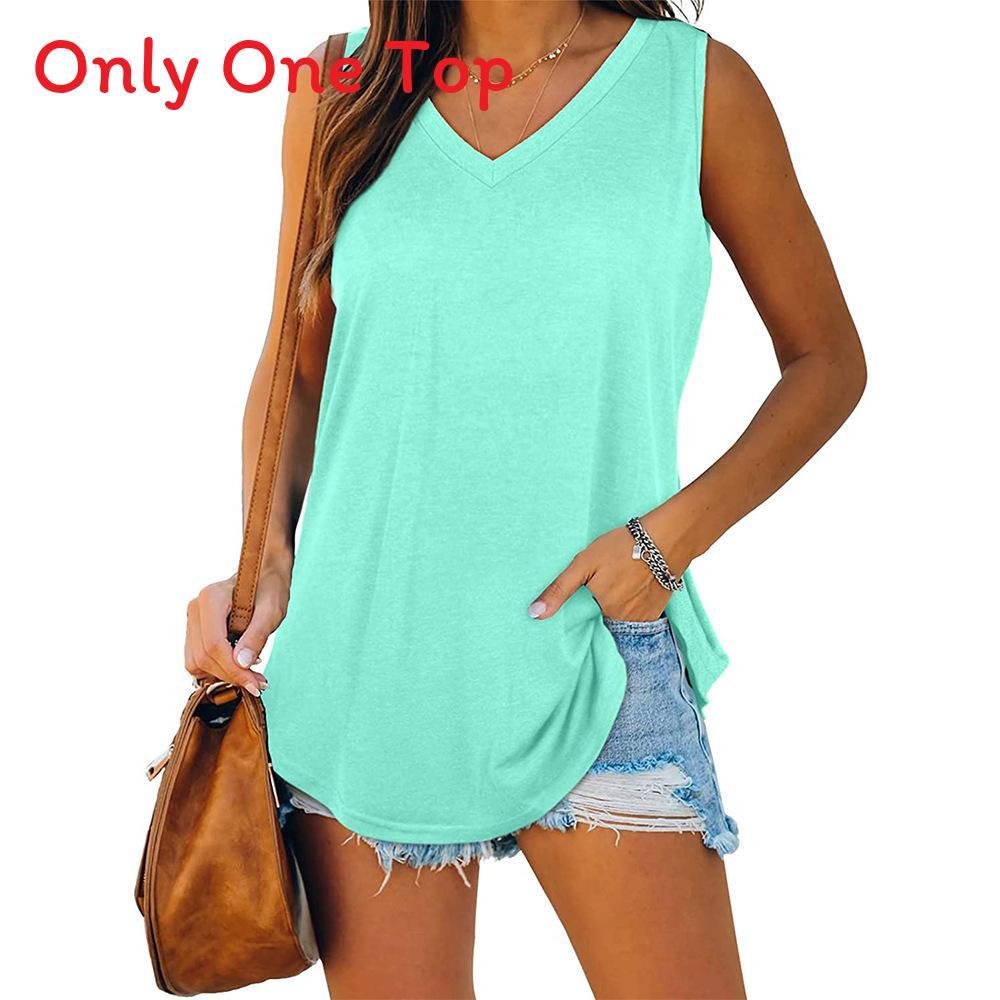 Cotton Sleeveless V Neck Tshirt For Women With Spliced Design Casual Spring