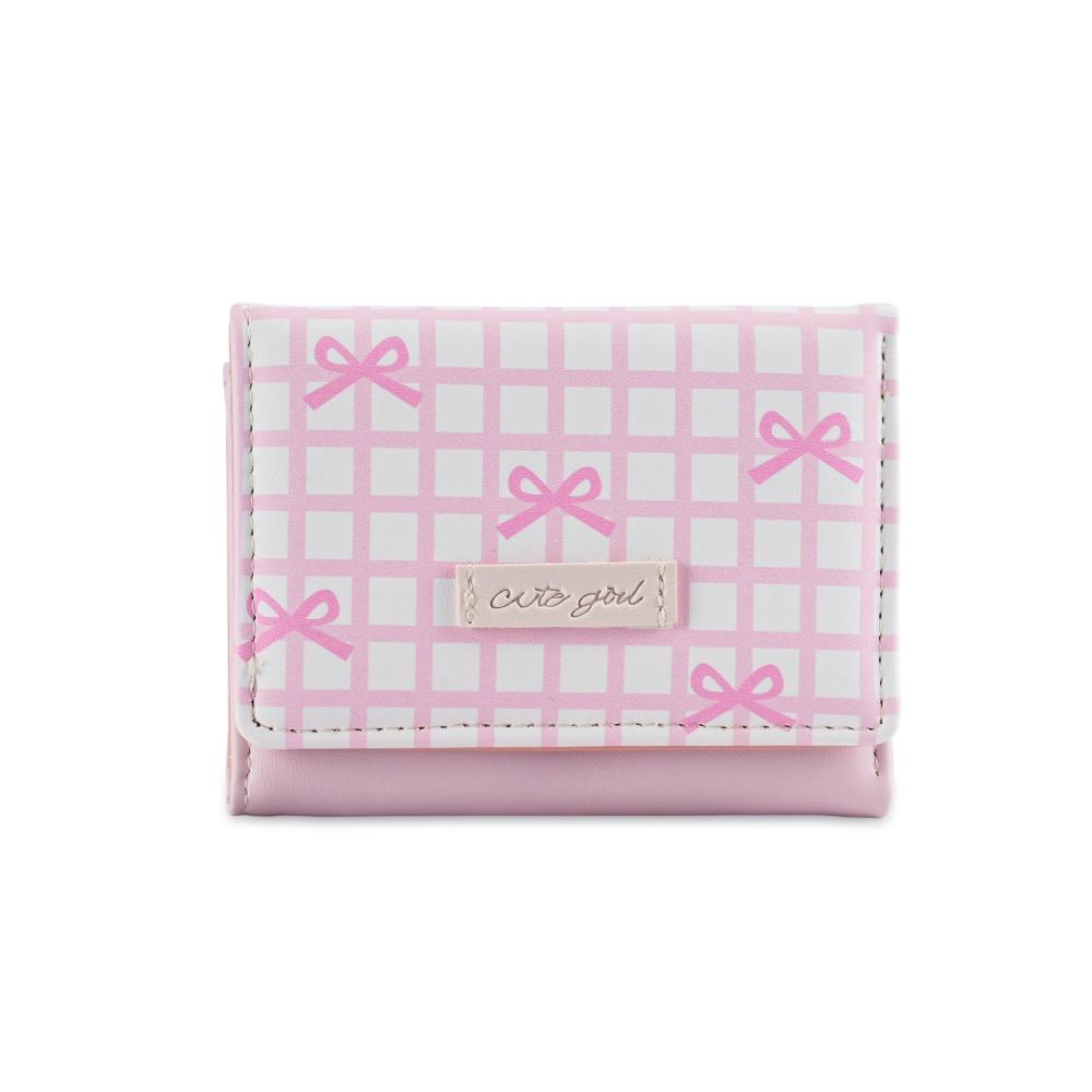 

Fashion PU Leather Women s Wallets Three Fold Large Capacity Short Wallet Bowknot Stripe Waterproof Cash Bag for Women Girls розовый