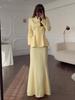 2025 Spring Elegant Retro Women's Solid Color Long Sleeve Top and Skirt Set