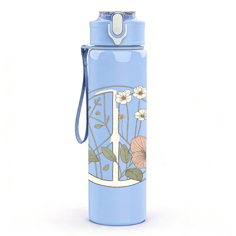 1PC Wreath Wildflower Line Art 750ml Color Plastic Sports Water Bottle Leakproof Flip Straw Lid Suitable for Sports Office Home Use