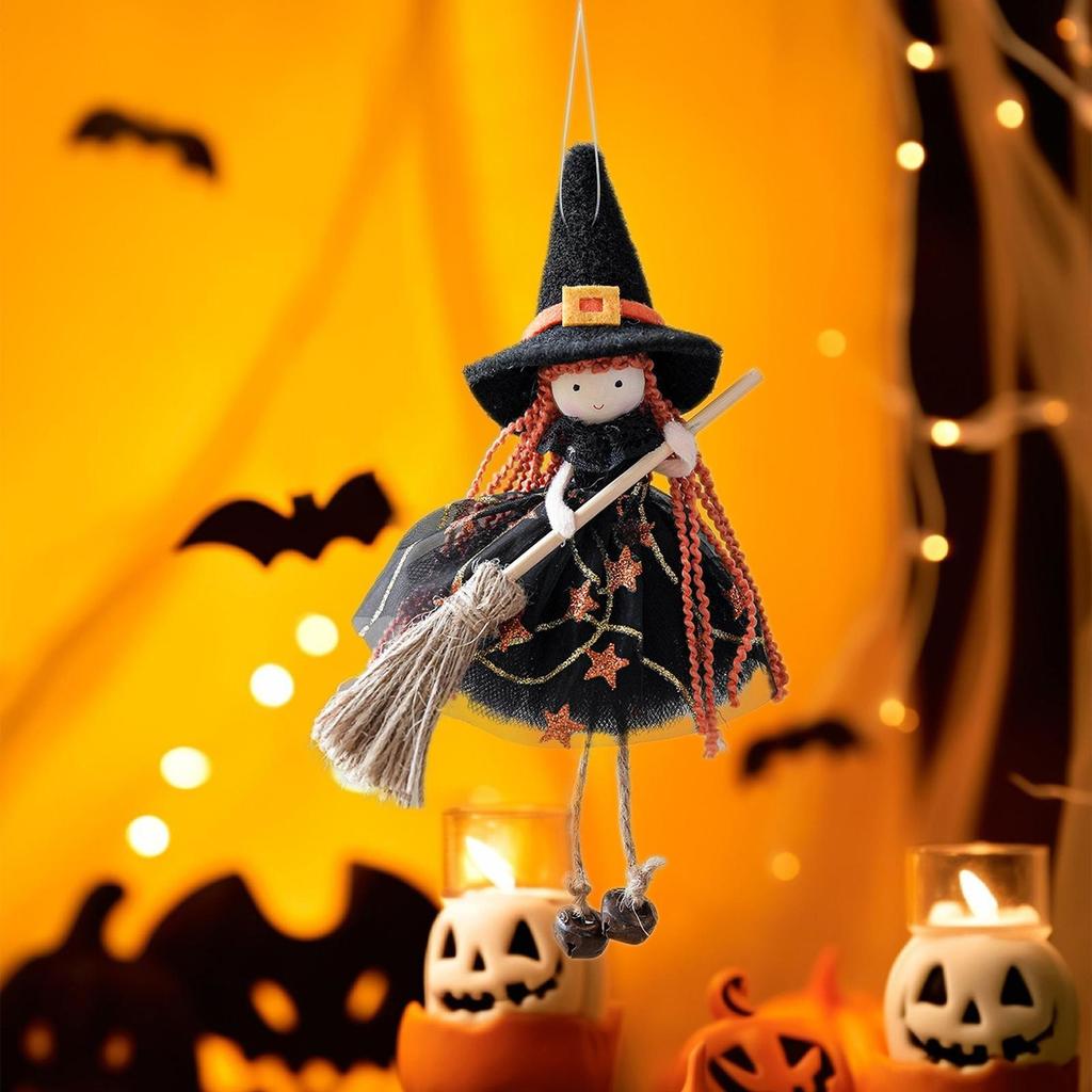 Halloween Small Witch Figurine With Skirt Hangable Witch Doll Ornament | Doll With Halloween Hanging Mistletoe Ornament