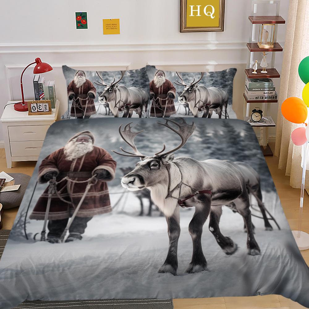 Christmas Printing 3D Printing Polyester Pillowcase Quilt Cover Two Or Three-Piece Set
