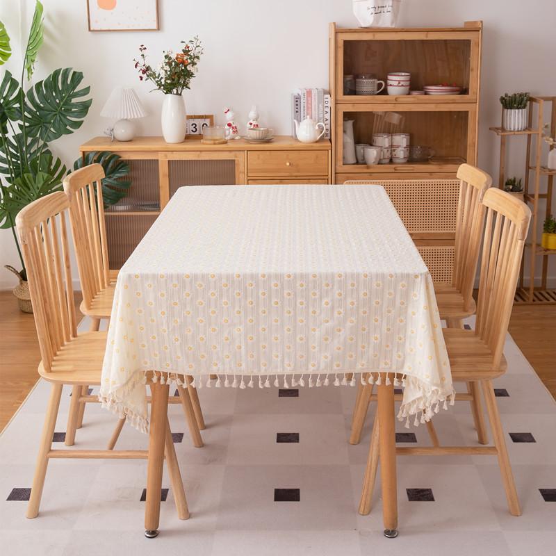 Pastoral Small Fresh Cotton Jacquard Print Cream Flower Rectangular Tablecloth Coffee Table Dining Table Cloth Cover Towel