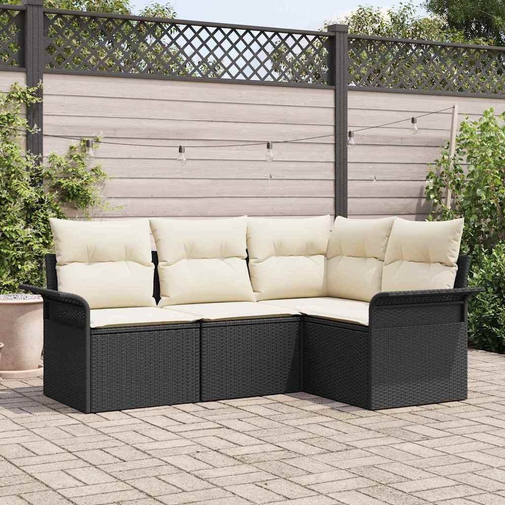 Garden Sofa Set with Storage 4 pcs Black Poly Rattan