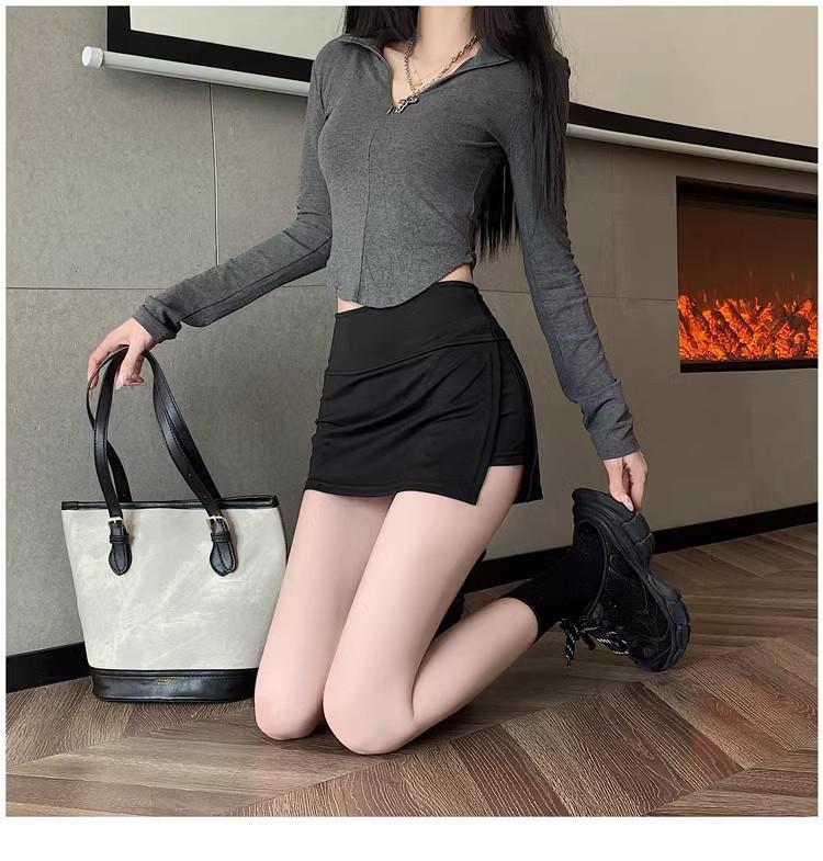 2026 New Black High-Waist A-line Slit Bodycon Half Skirt for Women - Spring/Summer Petite