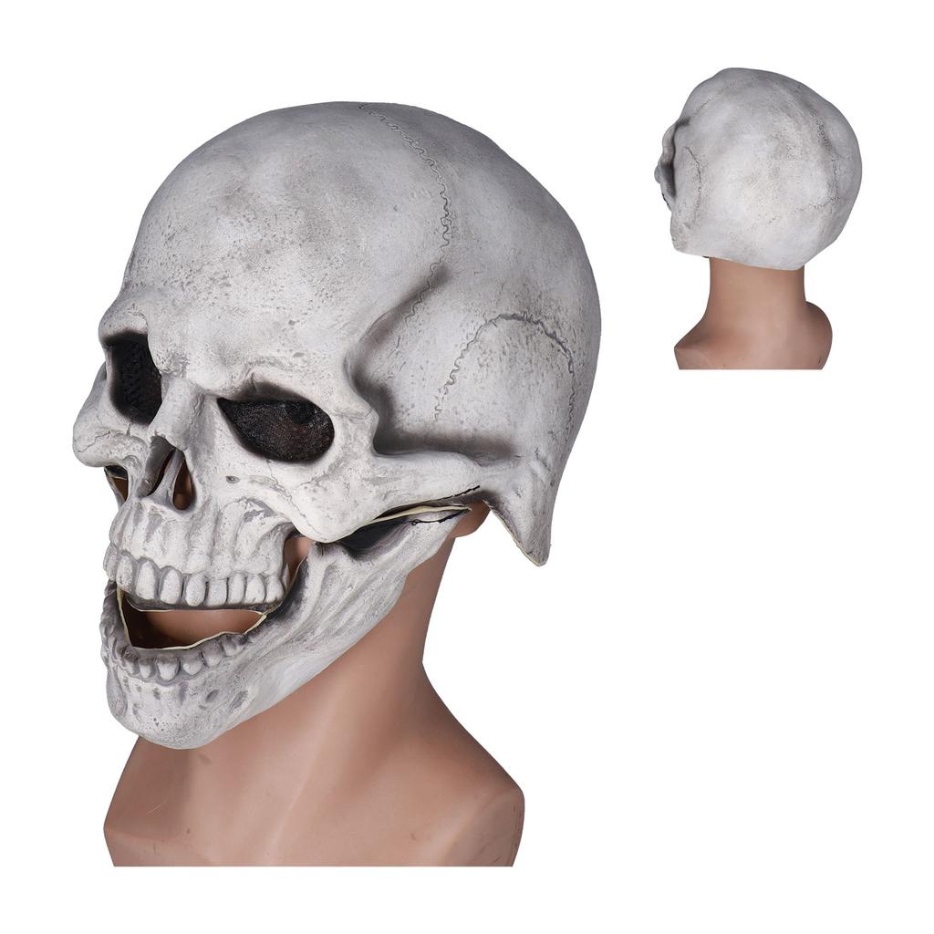 Scary Skull Mask with Movable Jaw Flexible Latex Halloween Costume Party Props Cosplay Accessory