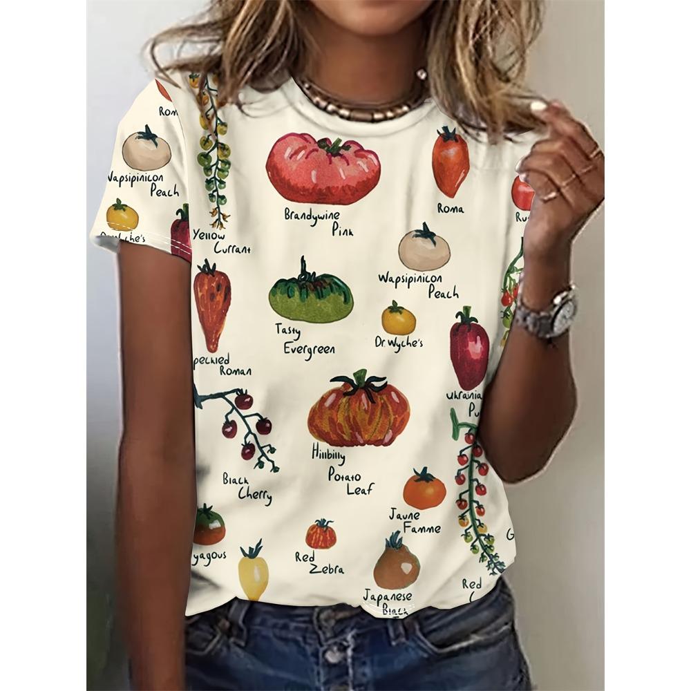 Women's Plant Fruit 3D Printed Women's T-shirt 3D Casual Fashion Short Sleeve Simple Flower Women's T-shirt