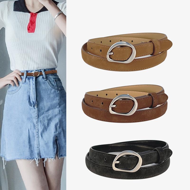 Matte Cowhide Women's Genuine Leather Retro Belt Jeans Denim Skirt High-end Korean-style Fashionable Women's Belt
