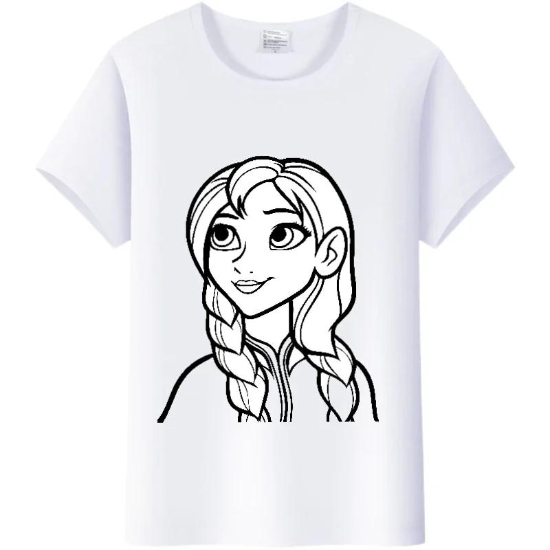Vintage Cartoon Summer Tees Frozen Elsa Anna Princess Top White T-Shirts 90S Clothes Plus Size Gothic Blouse Unisex