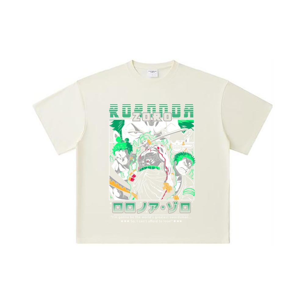 

260 GSM Double Yarn 32 Count 100% Cotton One Piece V74 Zoro Print Unisex Heavy Cotton T Shirt S