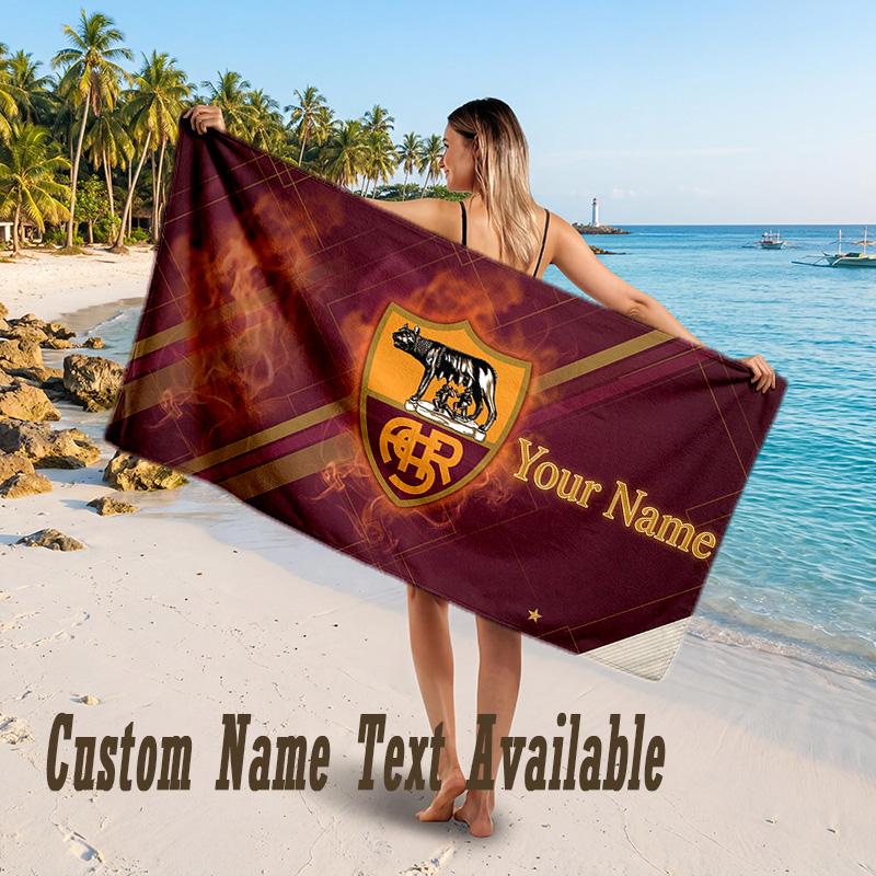 AS Roma FC Design Beach Towel Custom Text Large Towel for Beach Vacation