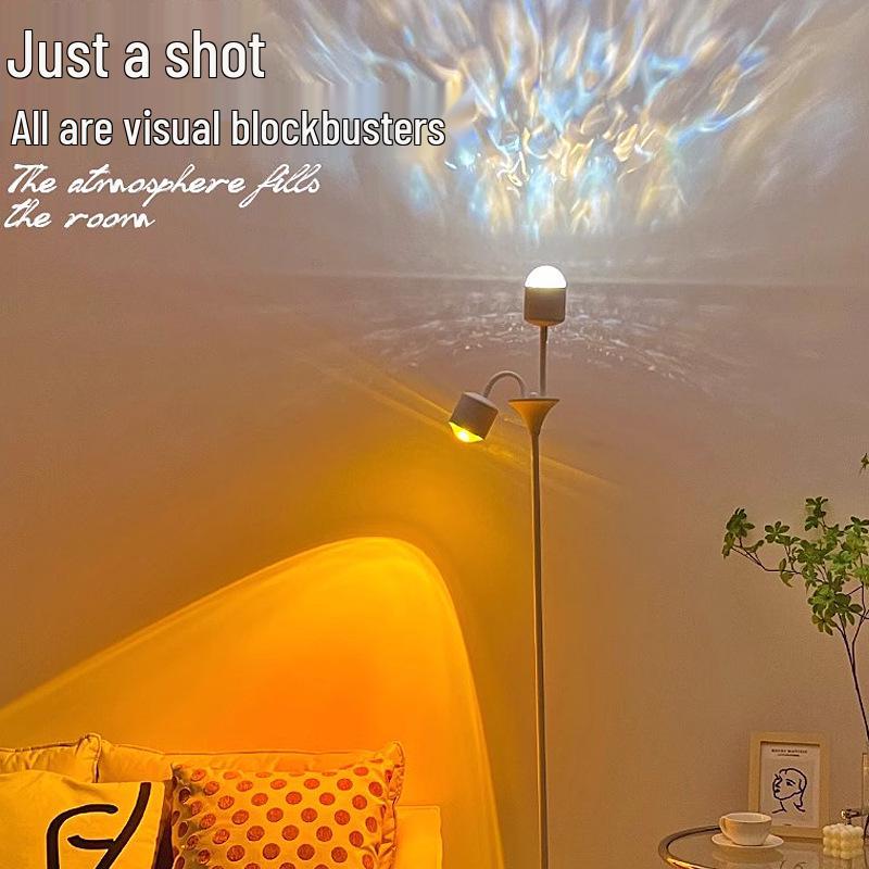 Ripple Atmosphere Light: Sunset Projection Dual-Head Floor Lamp for Living Room 