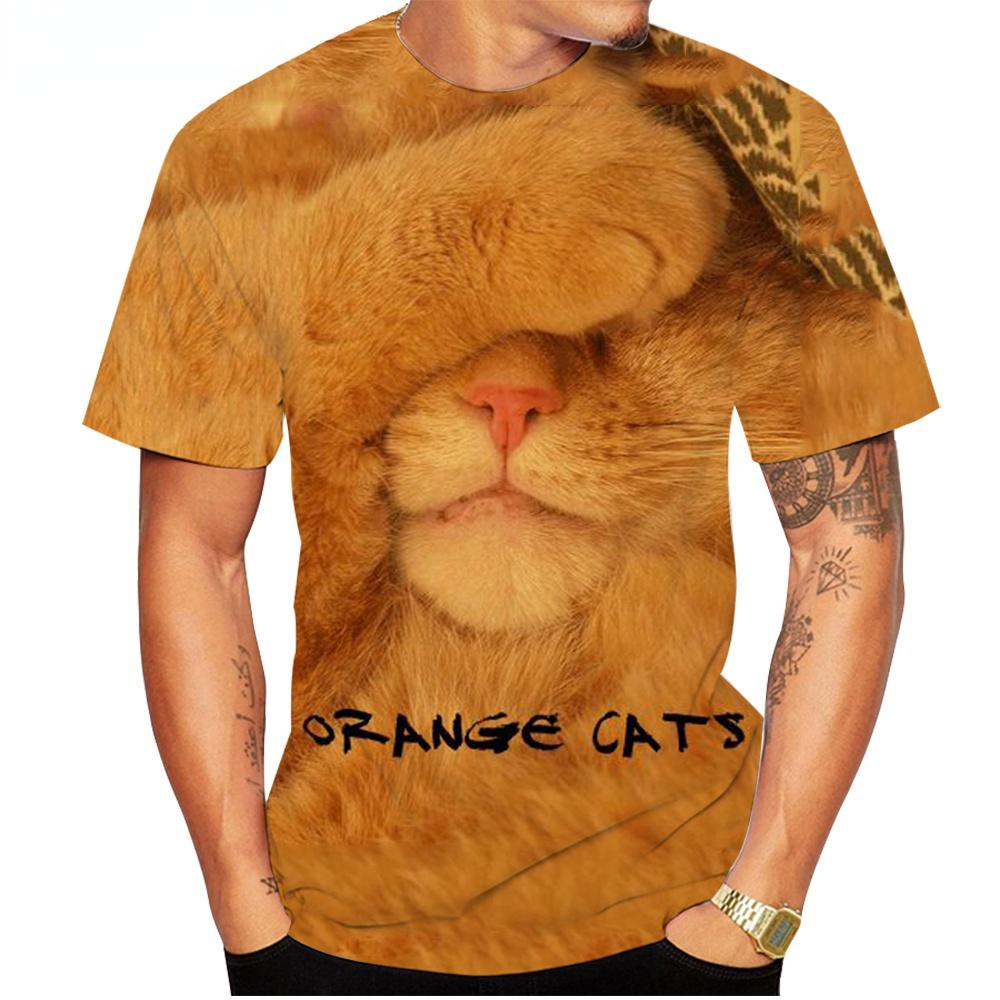 

Супер милая футболка с 3D принтом кота, новая мужская модная летняя повседневная футболка с коротким рукавом и круглым вырезом S хаки