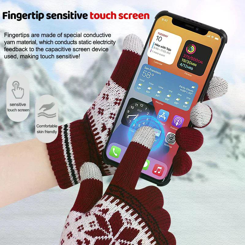 Winter Warm Knitted Gloves Fashion Snowflake Embroidery Touchscreen Gloves For Women Men New Year Gift