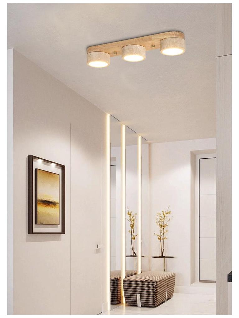 Mid-Century Wabi-Sabi LED Downlight: Yellow Travertine Surface-Mounted Ceiling Light for Hallways and Entrances