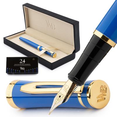 Wordsworth Black Fountain Pen Medium with 6 Ink Cartridges and Ink Gift Smooth Writing Pen Unisex & Set, Nib, Converter, Case, Journaling,
