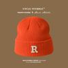 Edition Autumn and Winter Letter R Standard Wool Hat for Men and Women, Simple and Versatile Cold-proof and Warm Cover Cold Hat