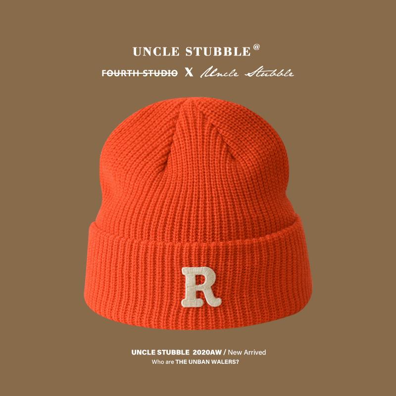Edition Autumn and Winter Letter R Standard Wool Hat for Men and Women, Simple and Versatile Cold-proof and Warm Cover Cold Hat