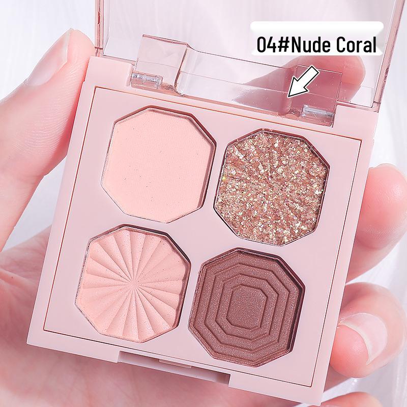 Chocolate Gemstone Four-Color Eyeshadow Palette: Matte, Shimmer, Glitter, Earth Tones - Pure Desire Style, Student-Friendly.
