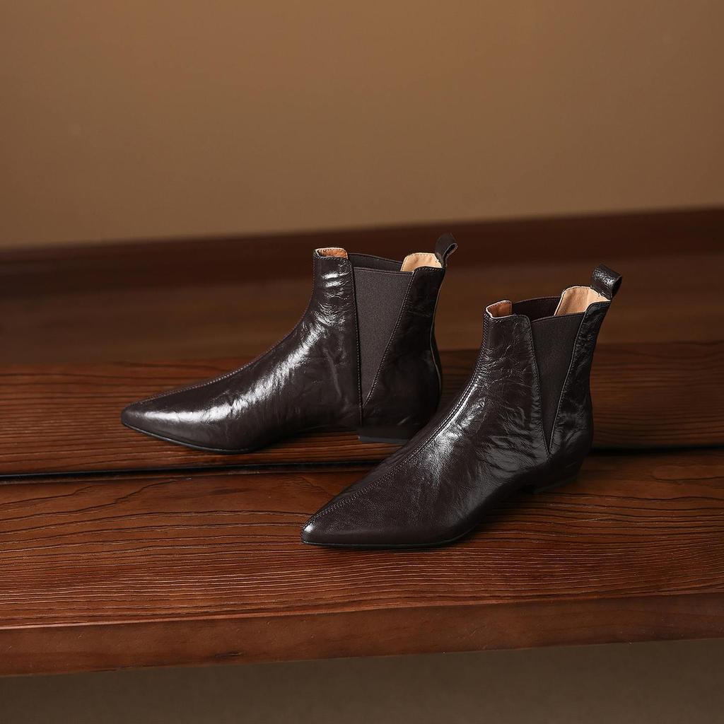 Krazing Pot Sheepskin Winter Pointed Toe Low Heels Chelsea Boots Women Slip On Elegant Women Ankle Boots