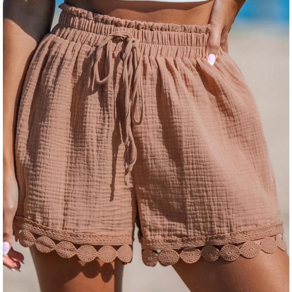 Dámské šortky, Strečové, S vysokým pasem, Pohodlné kalhoty se širokými nohavicemi, Bohémský styl, Pláž, Dovolená, Ležérní kalhoty