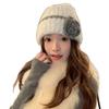 Hand Hook Flower~ Sweet Knitted Baotou Wool Hat In Autumn and Winter Warm Curling Cold Ear Protector Soft Waxy Cold Hat
