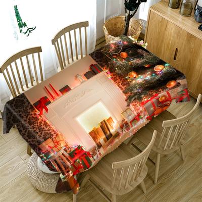 Christmas Tree Tablecloth Fireplace Gift And Socks Decoration Pattern Rectangular Round Table Cloth Cover Towel