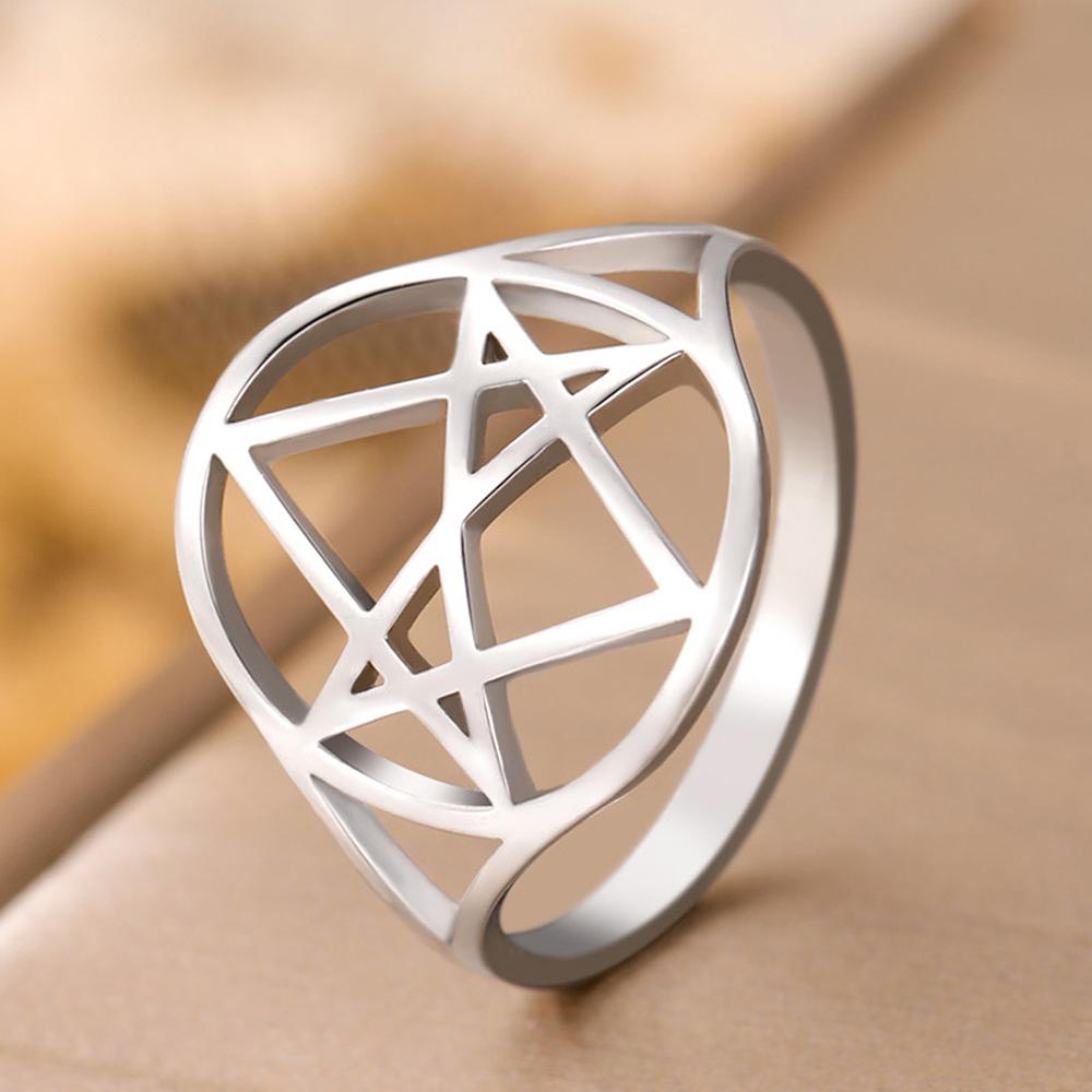 Dawapara Unicursal Hexagram Symbol Stainless Steel Ring for Men Women Thelema Sacred Geometry Spiritual Jewelry