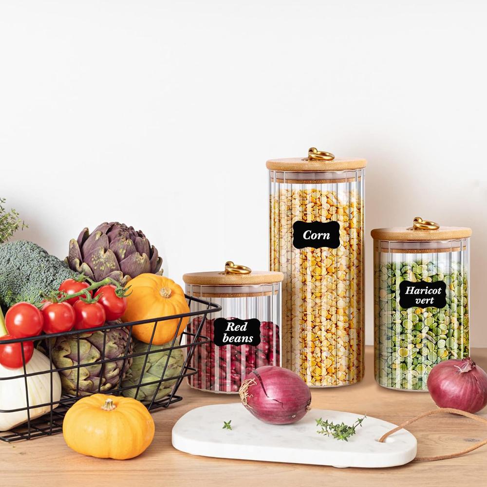 Glass Food Storage Jars Kitchen Containers with Airtight Bamboo Wooden Lids for Pasta, Cookies, Nuts, Coffee Beans, Cereal