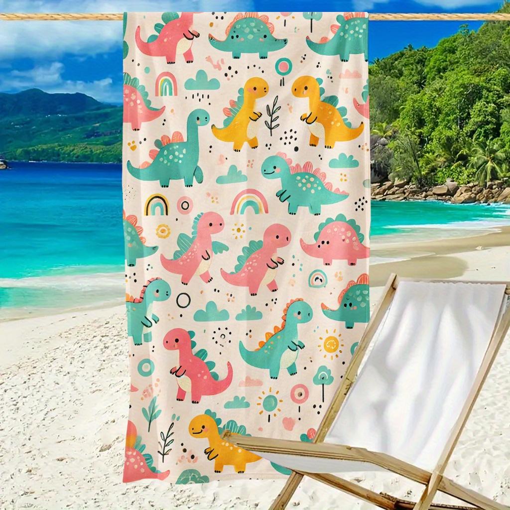 Cute Dinosaur Beach Towel,Cartoon Dinosaur Design,Perfect for Beach Pool Picnic,Rainbow Decor,Adorable Summer Holiday Essential