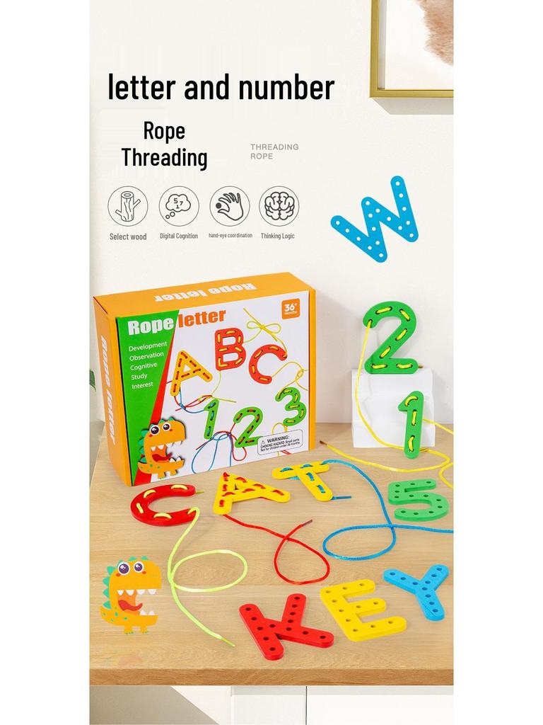 Grenzüberschreitende Holz-Zahlen- & Buchstaben-Perlenblöcke: Baby Erleuchtung & Früherziehung Einfädel-Puzzle-Spielzeug