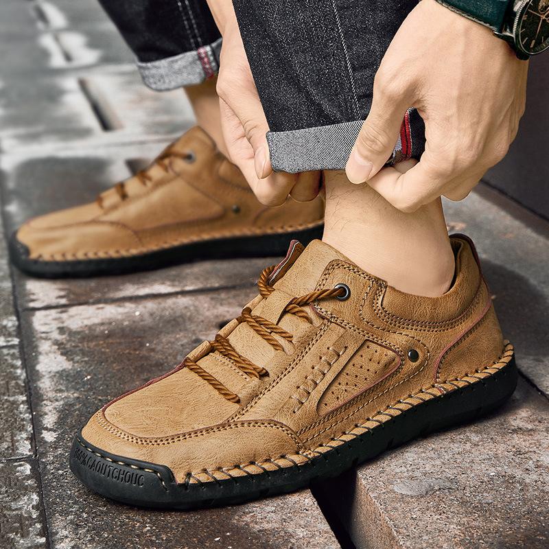 Spring and Autumn Men's Leather Shoes Large Size Handmade Stitching Men's Shoes Genuine Leather Men's Casual Leather Shoes Men's Shoes Loafers Casual