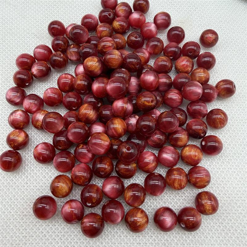 20pcs 10mm Flowing Light Dyeing Gilded Resin Beads Imitation Cat Eye Beads DIY Bracelet Beads Phone Chain Decoration