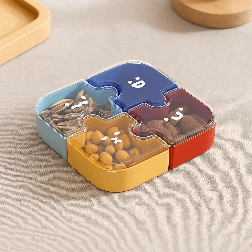 Plastic Jigsaw Fruit Tray Compartmentalized Storage Dustproof Snack Tray Convenient with Visible Lid Dried Fruit Tray