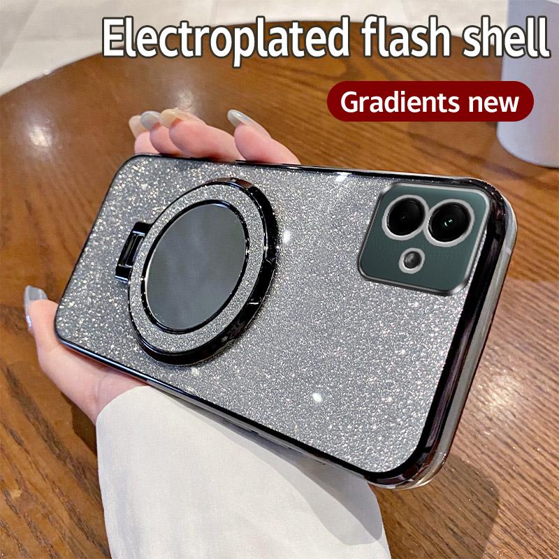 For Samsung A04 Luxury Electroplated Glitter Mirror Phone Case For Samsung Galaxy A04S Shockproof Magnetic Stand Cover A04E Case