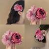 Rose Pink Threedimensional Flower Hair Clip Fairy Gentle Styling Hair Accessories Dating Parties Daily Wear Decoration Clip