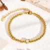 Zirconia Heart Bracelet for Women, Beaded Strand Link Bangle Gold Plated, Stainless Steel Adjustable Bracelets