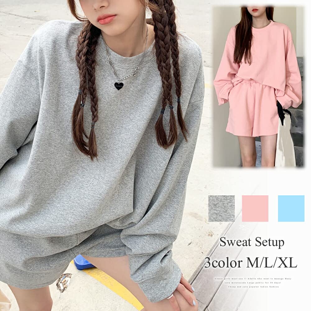 Amulet Loungewear Solid Balloon Loose Size Blue Women's Set, Sweatshirt, Color, Sleeves, Fit, L, (vl-5718-bl-l)