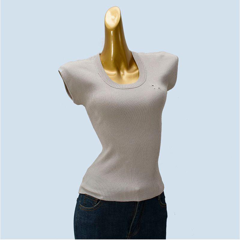 Pure Desire U Collar Embroidered Letters Thin Small Flying Sleeve Knitted 2025 New Summer Slim Fit Slimming Base Top