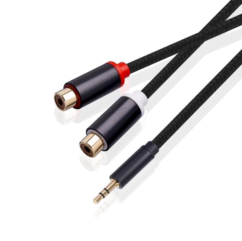3.5mm Male To 2RCA Female Audios Adapter with Gold Plate Terminals Braide AntiInterference Design for Crystal Audios