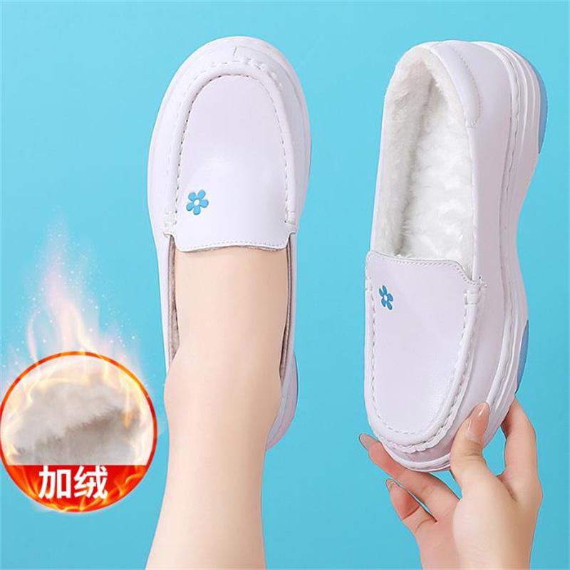 Fashion Women Genuine Leather Wedges Casual Shoes Loafers Soft Nurse Work Shoes Breathable Comfortable Non-slip White Nursing Shoes