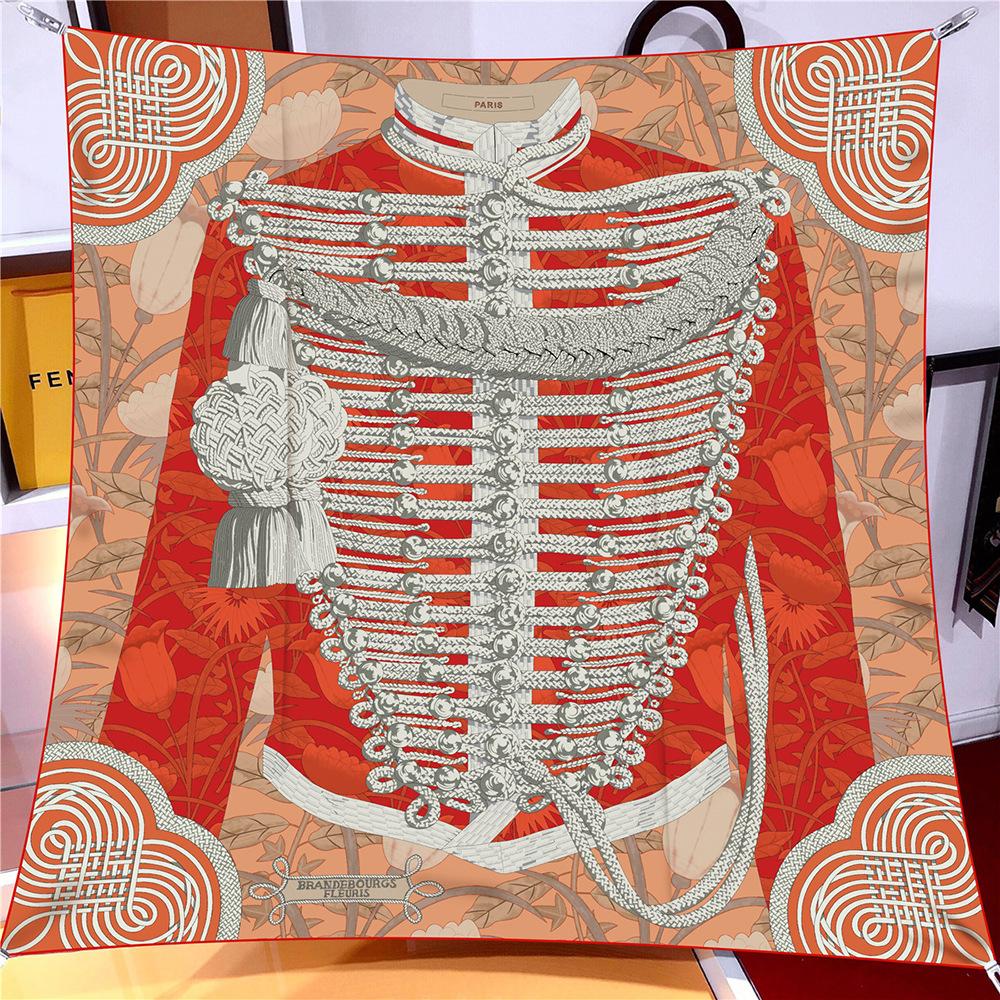 

90cm Silk Scarf Women Retro Clothes Print Square Scarf Head Echarpes Silk Foulards Femme Wraps Beach Shawls Bandana Lady Hijabs 90x90cm