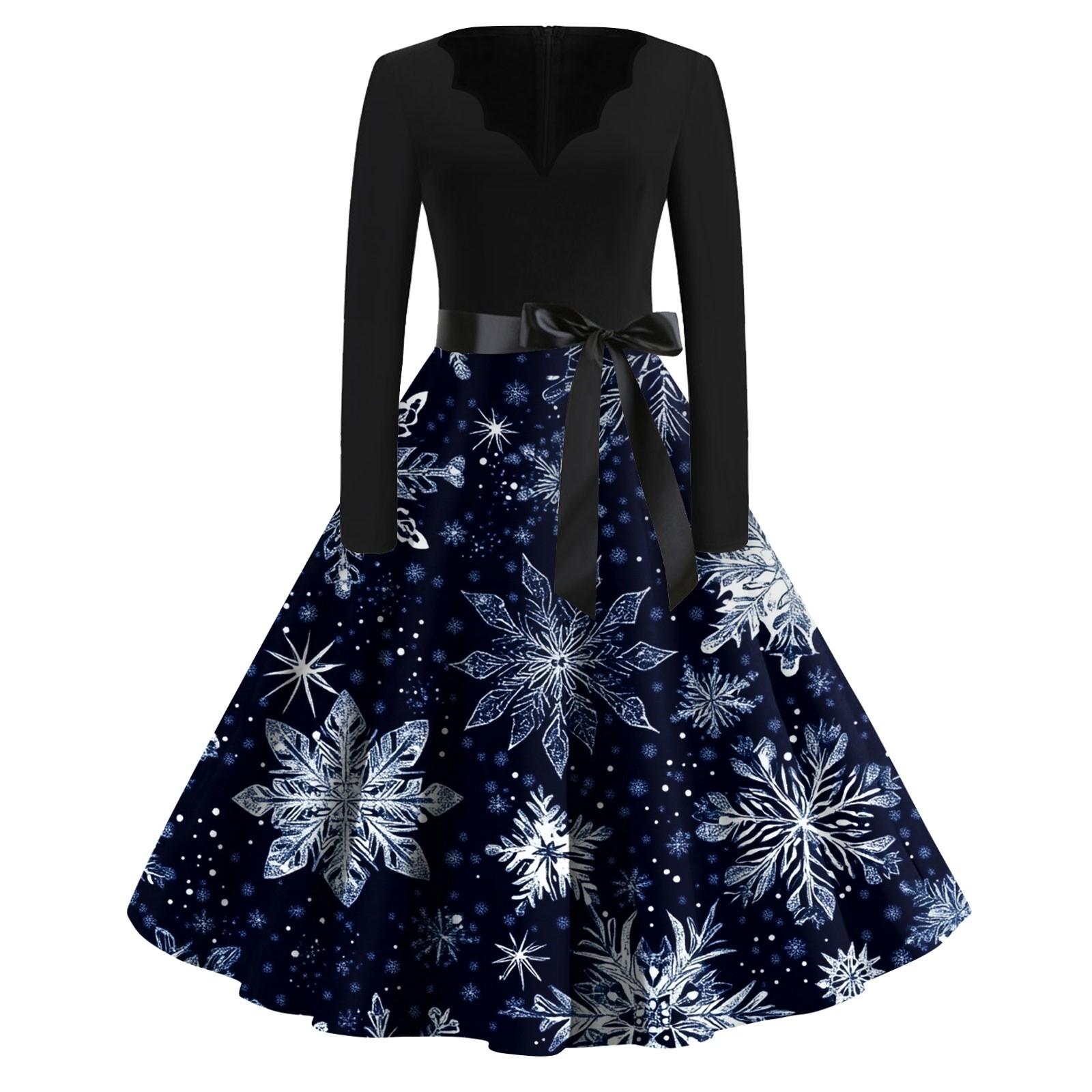 Женские модные повседневные тонкие рождественские платья с длинным рукавом с v-образным — фото 5